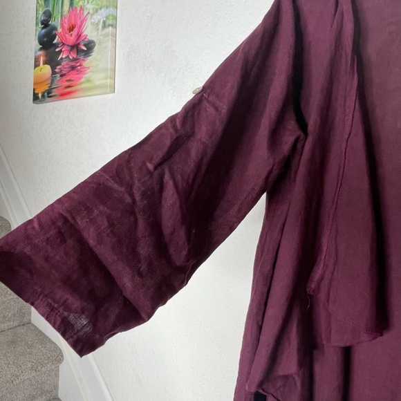 Made In Italy100% Linen NWT Roll Tab Draped Open Long Overlay One Size Burgundy - Picture 6 of 13